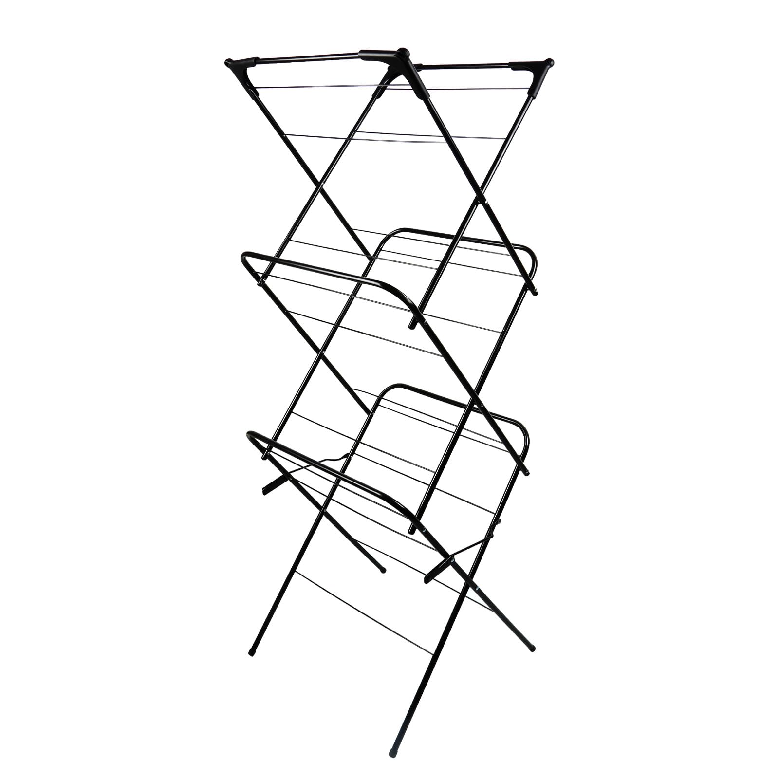 LANTUS Etendoir Interieur Pliable - Sechoir a Linge Extensible, Robuste & Peu encombrant, Tour à Linge Pliable et Extensible, seche Linge Durable,48 * 43 * 137cm (Noir)