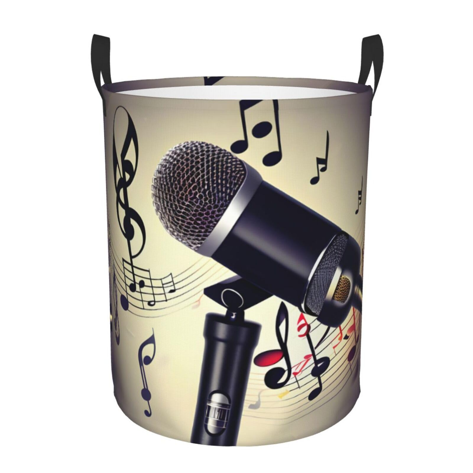 Panier à linge haut avec microphone et notes musique pour chambre