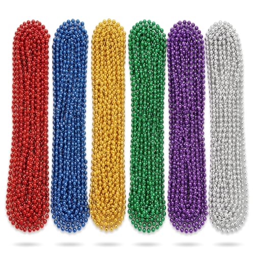 Oojami 144 PCS Mardi Gras Beads, Metallic Bead Necklace Party Supplies, 33" Necklace Costume Stuff, Festival Parade Throw Accessories for Wedding Birthday Celebrations Decorations