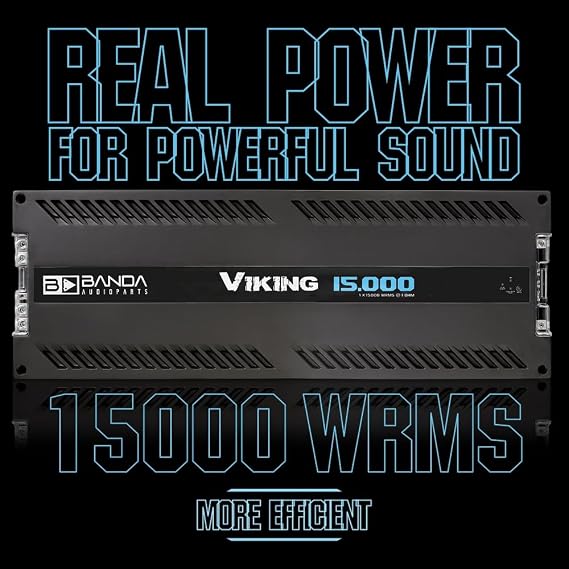 Banda Audioparts Viking 15000 Car Audio Amplifier Mono Block 1 Channel 15000W RMS 1 Ohm Stable High Power Aluminum Chassis Subwoofer Woofer Car Audio Amp
