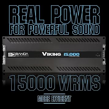 Banda Audioparts Viking 15000 Car Audio Amplifier Mono Block 1 Channel 15000W RMS 1 Ohm Stable High Power Aluminum Chassis Subwoofer Woofer Car Audio Amp