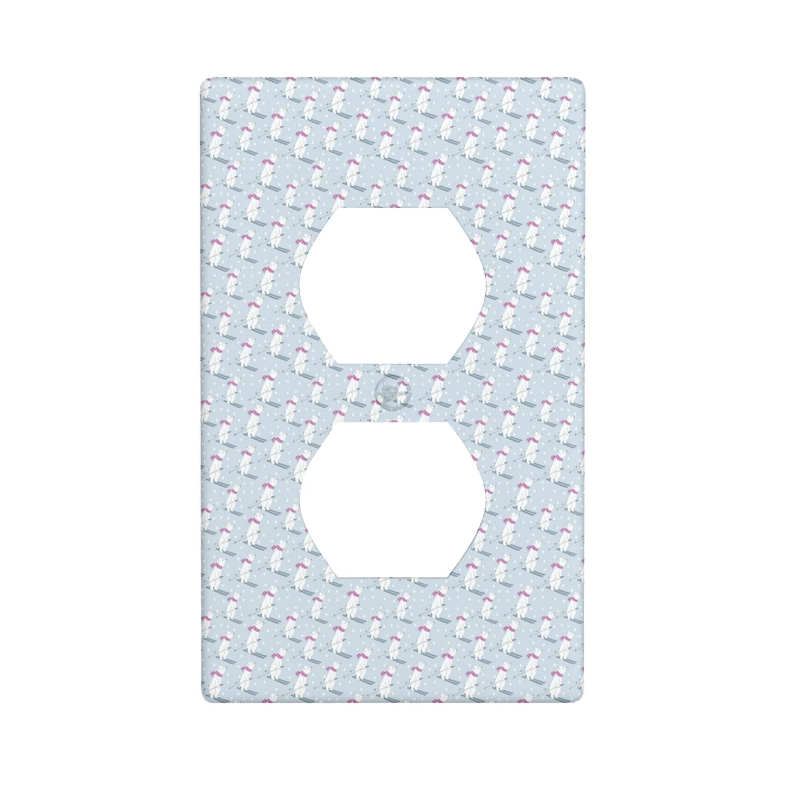 Ski Pattern Electrical Outlet Cover Plates Decorative,Winter Continuous Bear Snowing,Duplex Receptacle Wall Plate Single Gang Light Switch for Kitchen Standard Size 4.5,Purple blue White