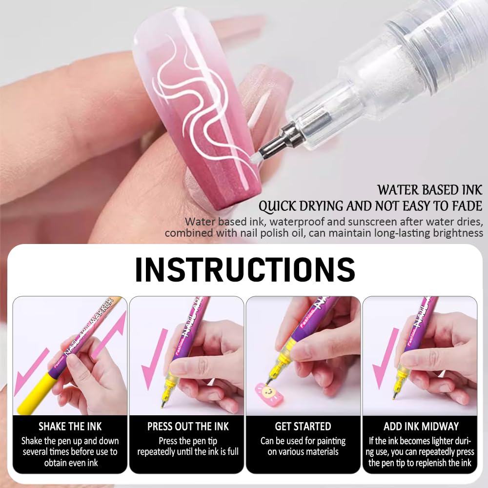 Kyduu 12 Colores Bolígrafo de Uñas Nail Art 3D Pen, 0,5mm, DIY Bolígrafo Manicura Niñas, Boligrafo 3d Pintauñas, Nail Art Grafiti Pen Marker 3D Set, Bolígrafo de para Decoración de Uñas — view 6