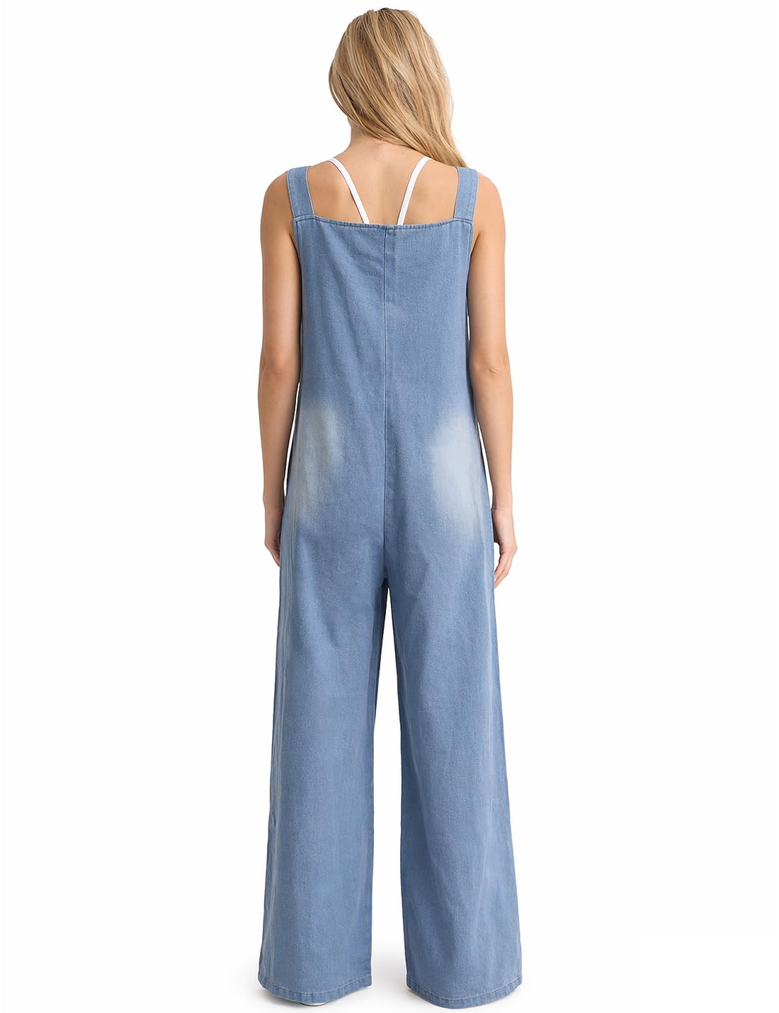 Salopette décontractée en jean pour femme avec bretelles réglables, boutonnière et pantalon sarouel