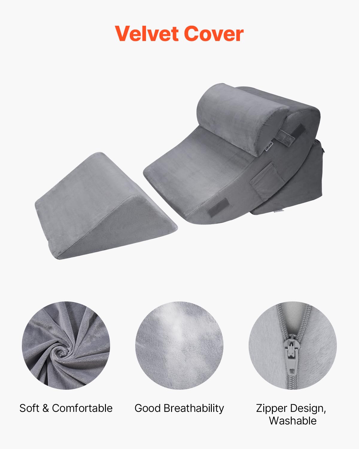 VEVOR Cuscino a Cuneo per Dormire, Set di 4, Cuscini Ortopedici Regolabili per Letto, Supporto per Gambe, Collo e Spalle, per Mal di Schiena, Reflusso Acido, Sollievo dal Russare, Grigio Scuro