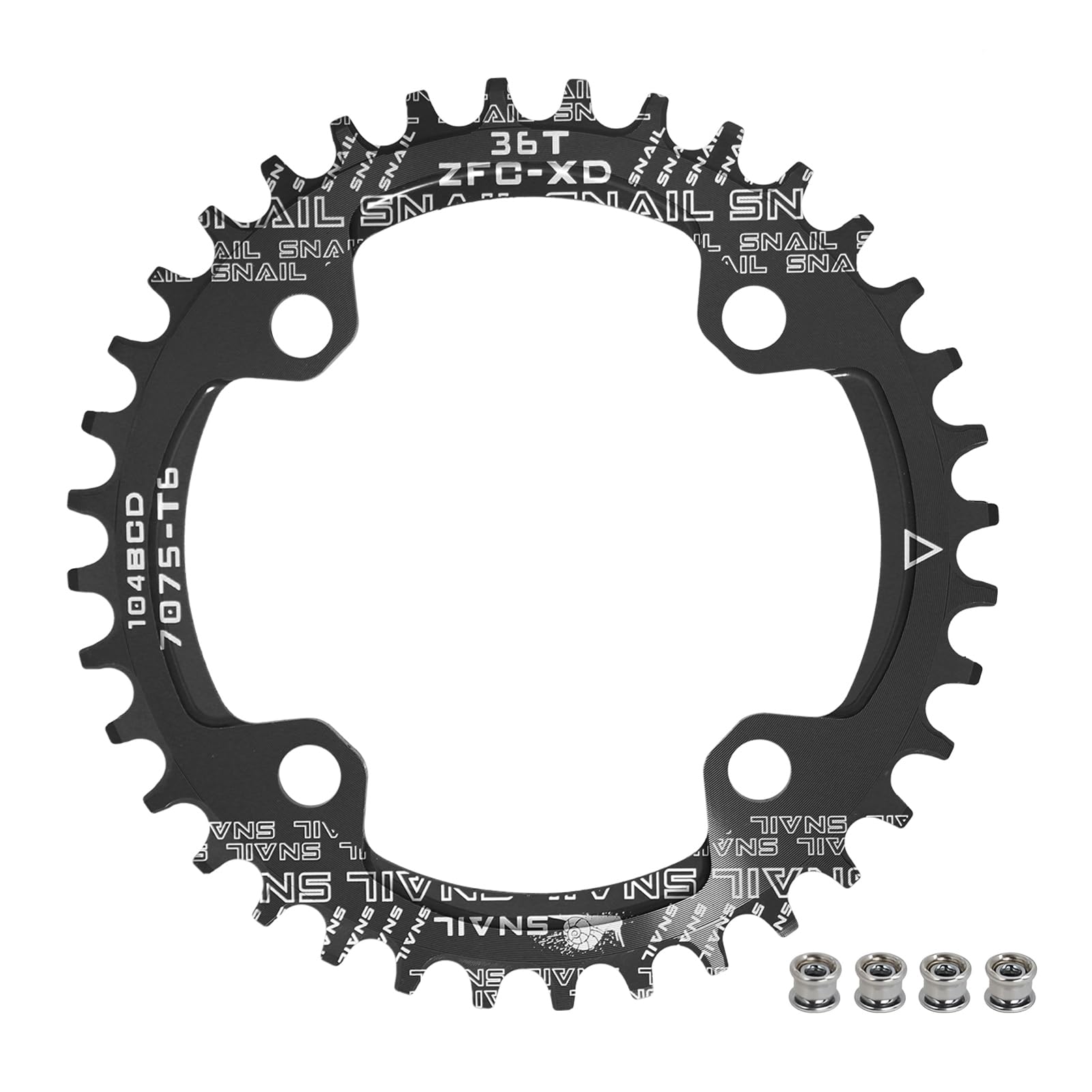 BESNIN Bike Chainring 104 BCD 30T 32T 34T 36T 38T 40T 42T 44T 46T 48T 50T 52T Round Narrow Wide Single Chain Ring for 7 8 9 10 11 12 Speed MTB BMX Road Bike (Black, 36T)