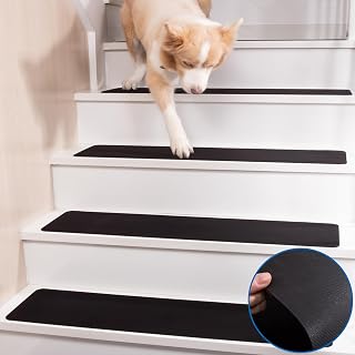 HOPEVIVA Non-Slip Carpet Stair Treads for Wooden Stairs, Rubber Backed Tech Fabric, 30x8 Inch Set of 15 Black