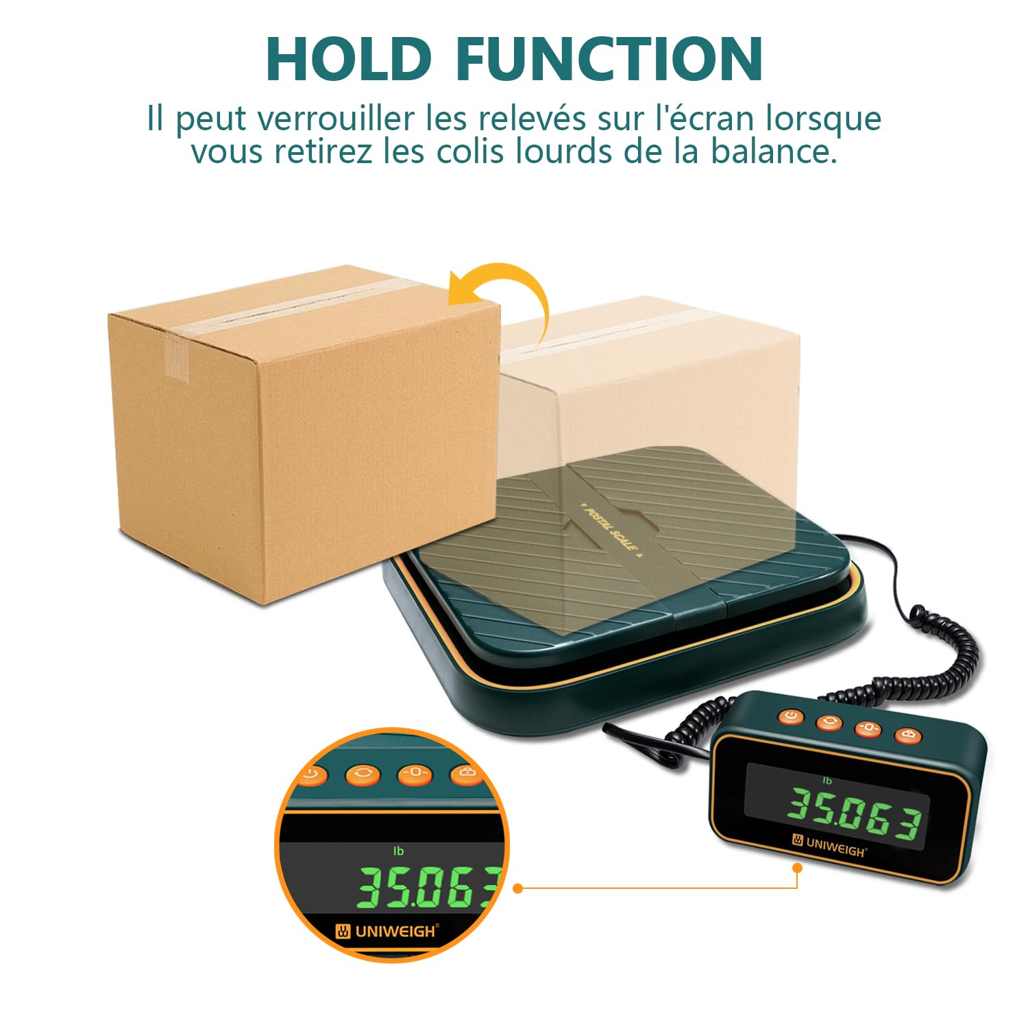 UNIWEIGH Balance Postale Numérique 86lb/0.1oz avec Fonction de Maintien et Tare, Support Pliable