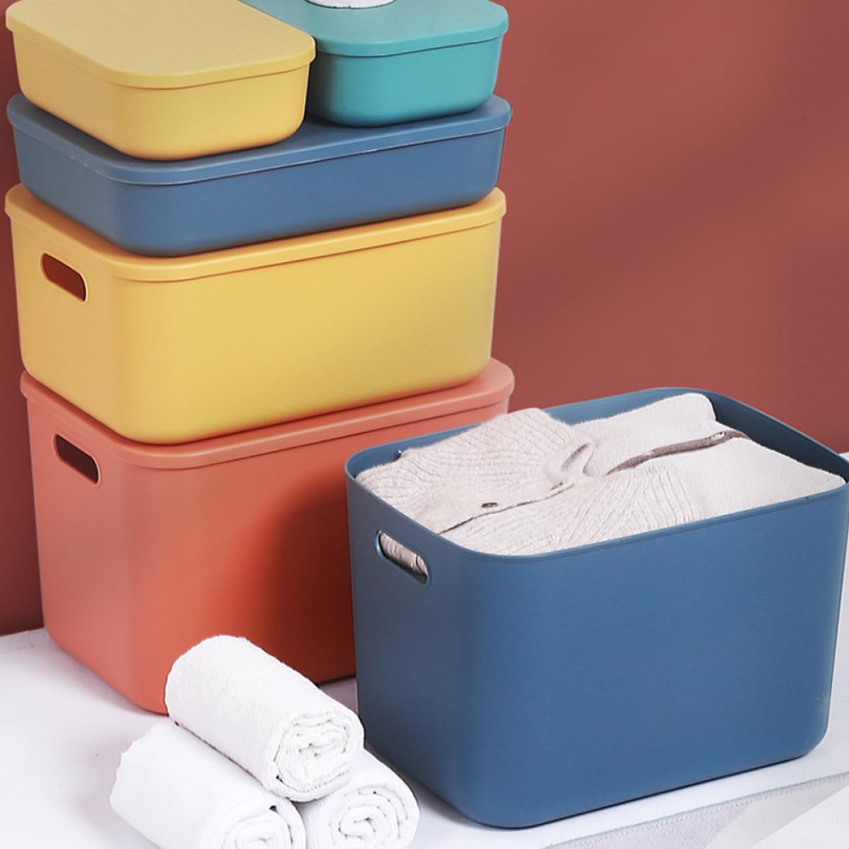 Scatola Organizer per Cosmetici Grande in Pp Blu con Manico Robusto | Contenitore Capiente, Coperchio Incluso, per Bagno e Cucina, Utile per Riporre Vestiti e Calze