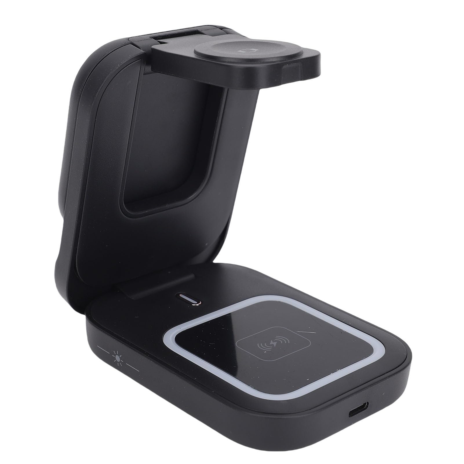Fockety Caricatore Wireless 3 in 1, Supporto Magnetico Pieghevole a | con luce notturna ambientale, per telefono, auricolari, smartwatch, ufficio in casa, comodino