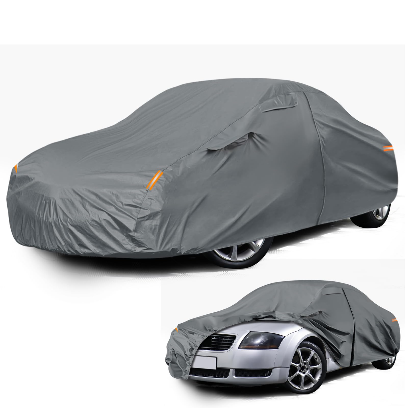 Autoabdeckung Wasserdicht für 1998-2006 Audi TT 8N, Vollgarage Autoplane | Auto Abdeckplane Winter Sommer Allwetter Outdoor Abdeckung mit Reißverschluss Tür, Windschutzbänder, Grau