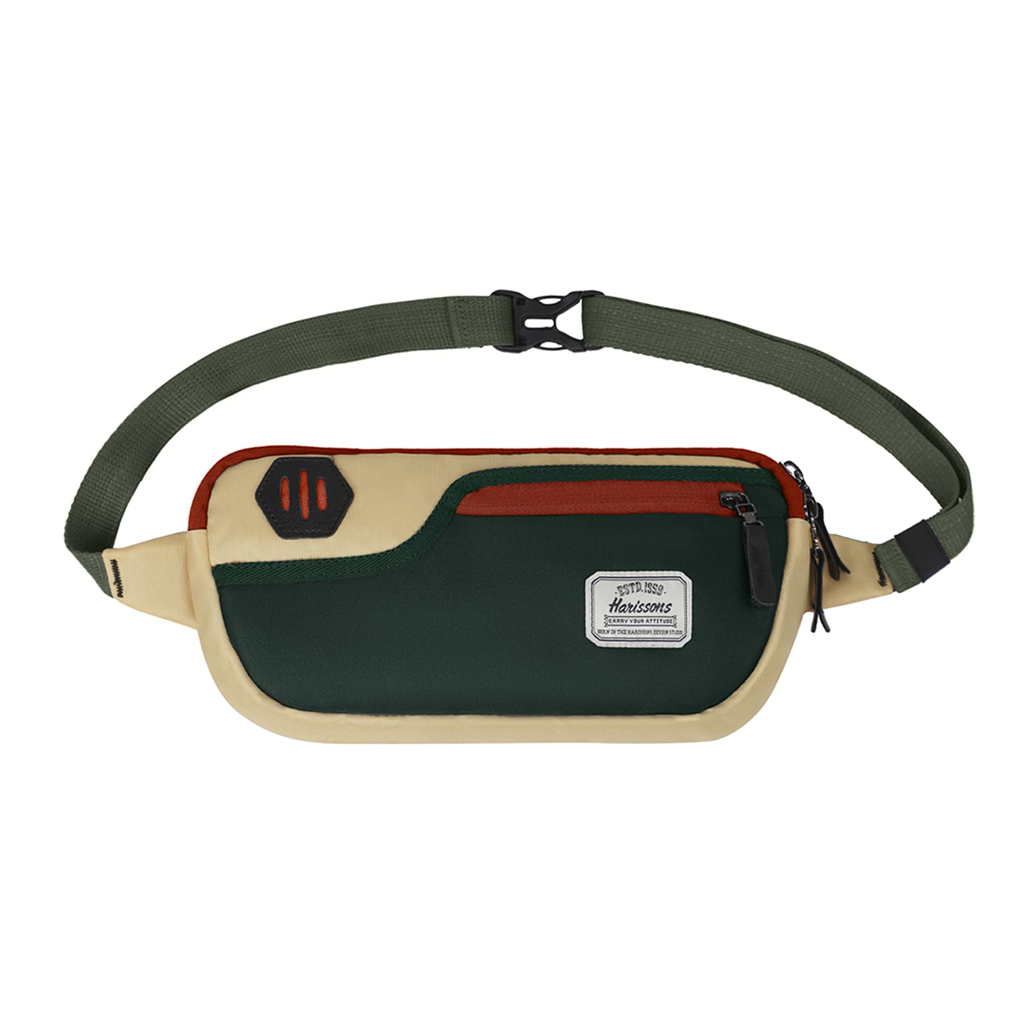 Harissons Orbito Water Resistant Waist Bag for Men & Women | Fanny Waist Pouch Pack | Ideal for Hiking, Travel, Camping & Outdoor Sports Activities (Cream & Green)