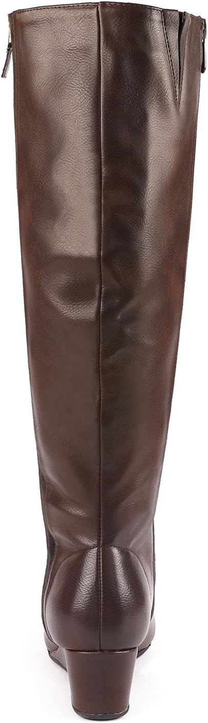 DREAM PAIRS Women's Consta Brown Low Wedge Knee High Winter Boots Size 5 M US