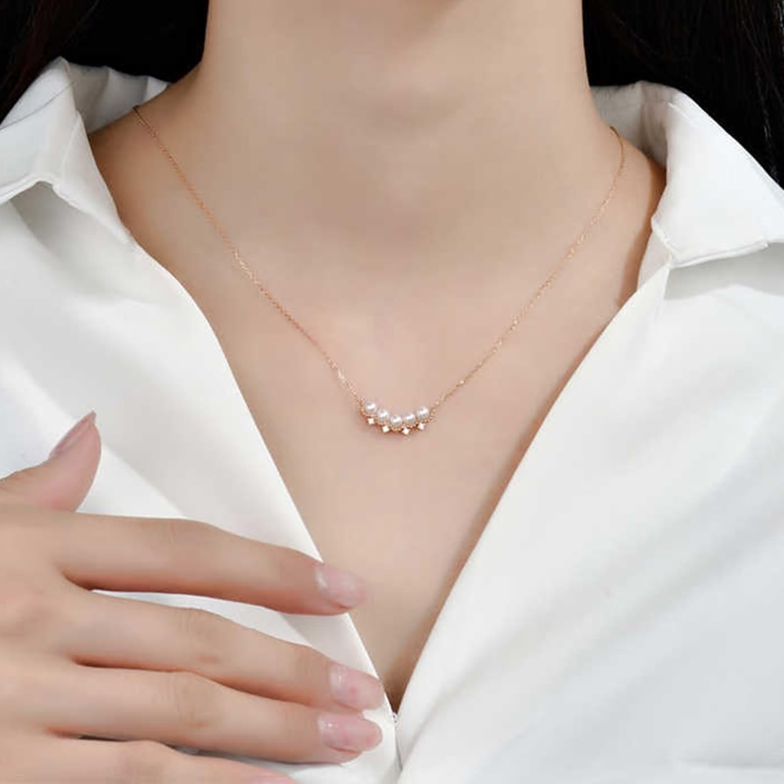 Łańcuszek z różowego złota z wisiorkiem, naszyjnik damski geometryczny z perłą 3,5 mm ze szlifem okrągłym diamentowym