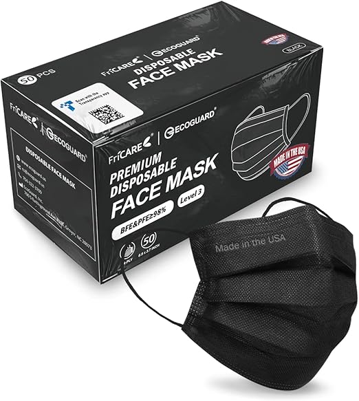 FriCARE Made in USA, 4ply Black Disposable Face Mask