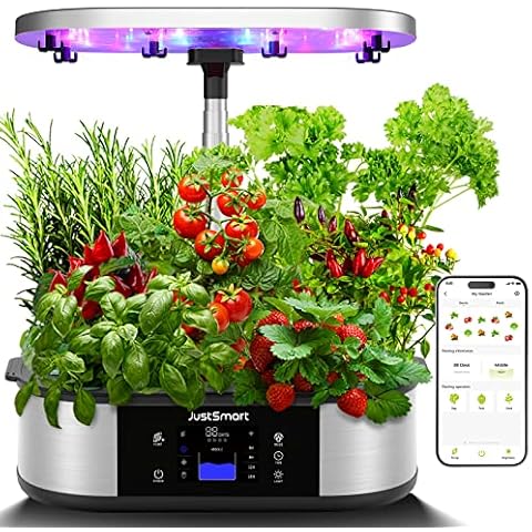 WiFi 12 Pods Hydroponics Growing System with APP Controlled JustSmart Indoor Garden Up to 30" with 30W 120 LED Grow Light, Silent Pump System, Automatic Timer for Home Kitchen Gardening, GS1 Basic Cover
