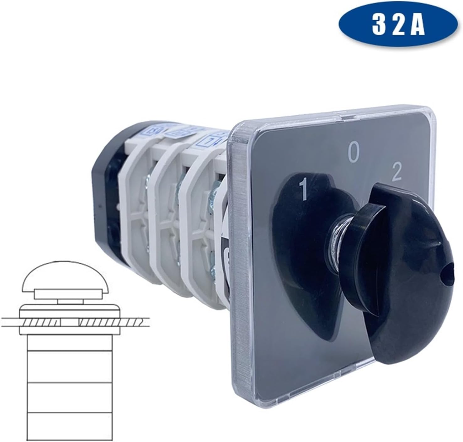 YMZ12-32A Changeover Knob Rotary Switch 1-4 Poles Two/Three Positions Silver Manual Transfer Cam Selector LW31(3P 12Terminals-102)