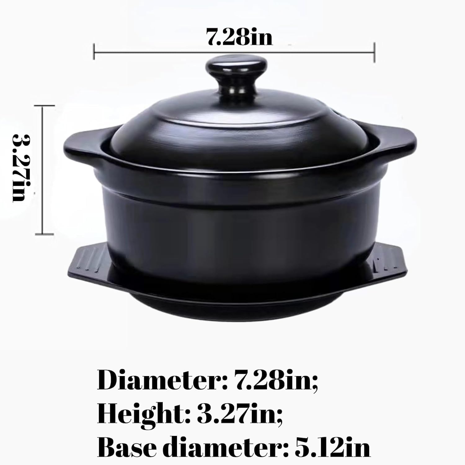 Korean Stone Pot with Lid & Platter Ceramic Sizzling Hot Pot for Bibimbap, Kimchi, Hot Pot, Soups and Stews, 40 oz Korean Pots for Cooking with Spoon and Chopsticks