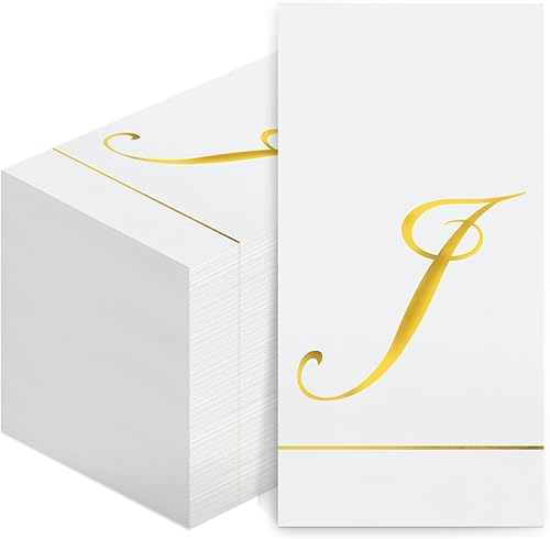 Miniatura 13 de Pasimy 100 servilletas con inicial, servilletas con monograma para invitados, toallas de papel con letras doradas, desechables, elegantes, toallas