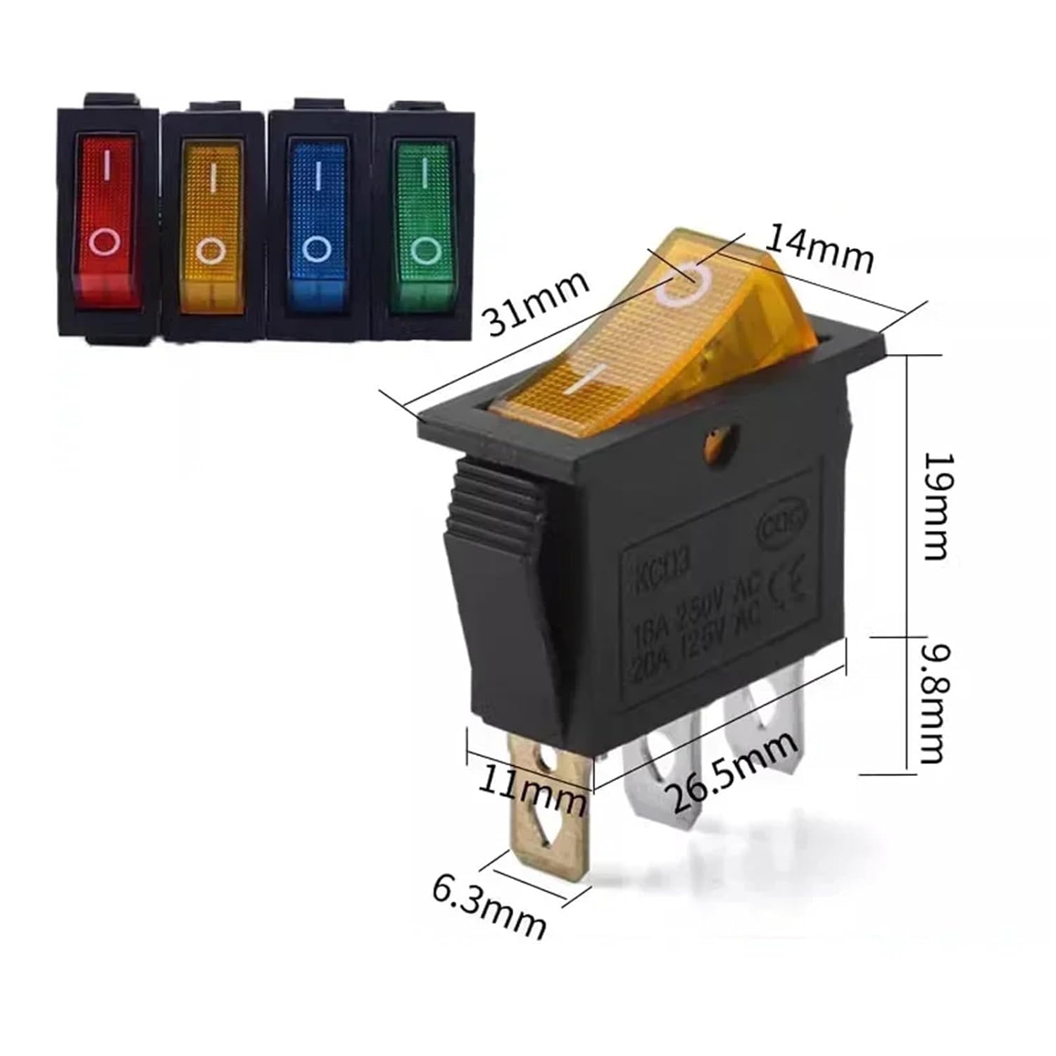 8Pcs KCD3 Rocker Switch Boat-Shape 3 Pin Electrical Equipment Power Switch ON-Off Toggle Switch with LED Light/Red Dot(8pcs)