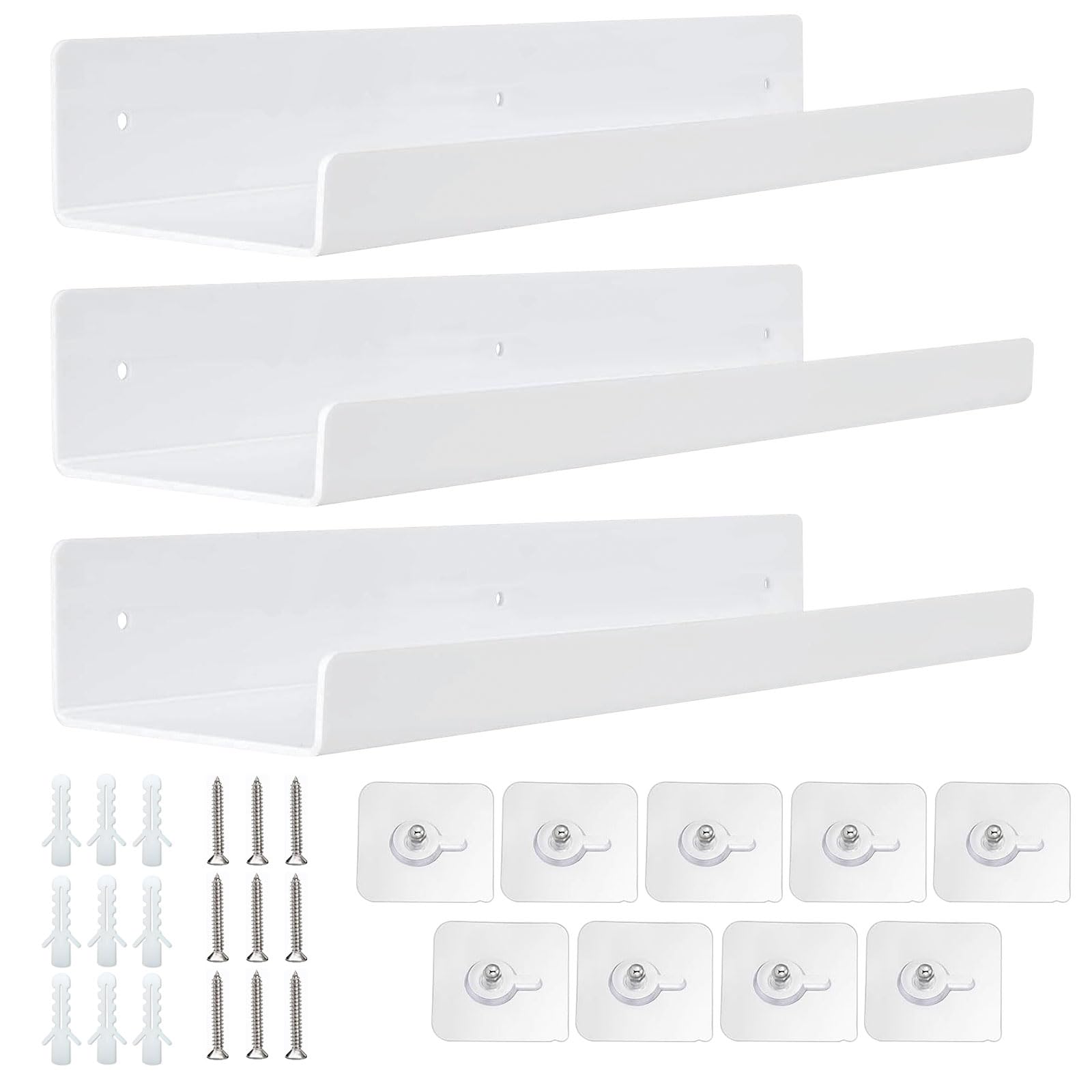 Estantes flotantes Acrílico, 3 Piezas Estantería de Pared Flotante de acrílico Blanca, 30 x 10cm Expositor Acrílico Blanca, Estantería de Pared para Baño, para Salón, Baño, Dormitorio, Cocina