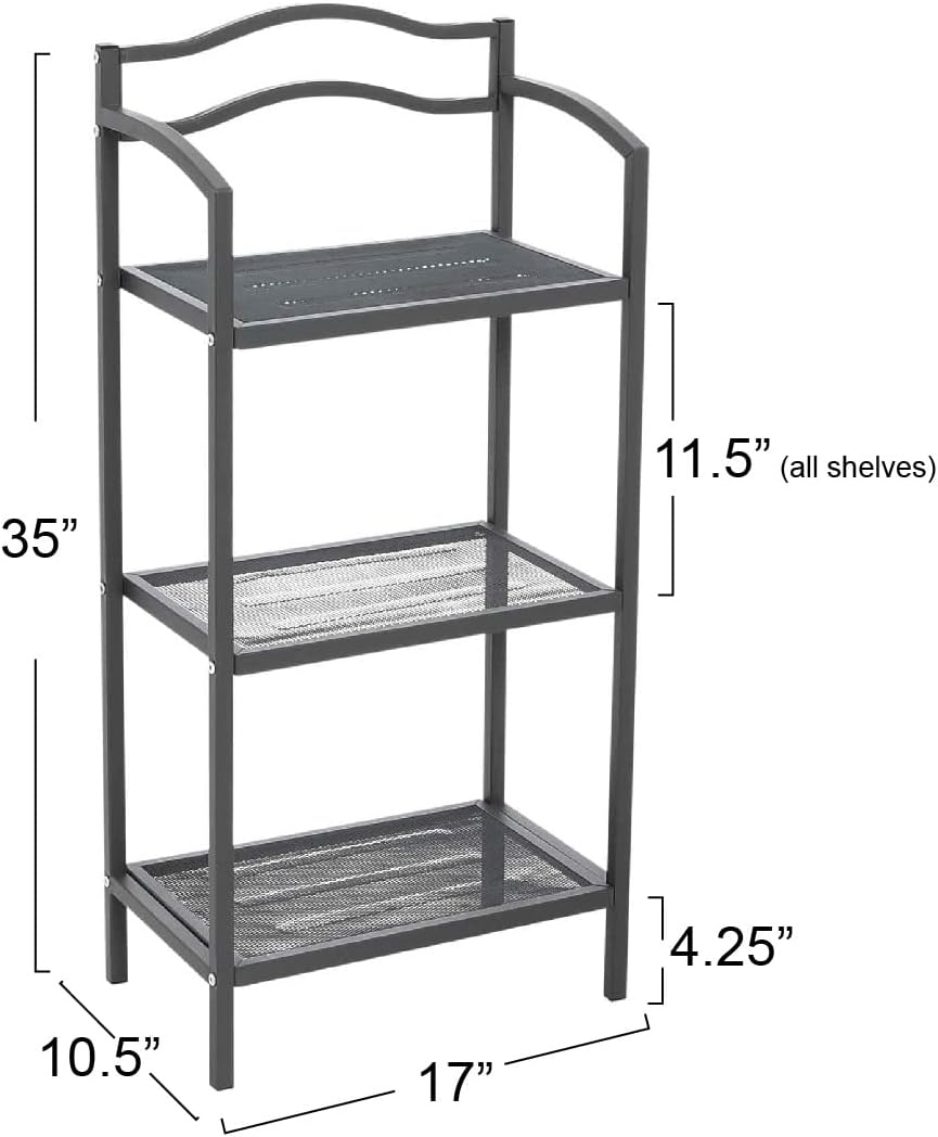 Household Essentials 3-Tier Metal Bathroom Storage Shelf, Grey