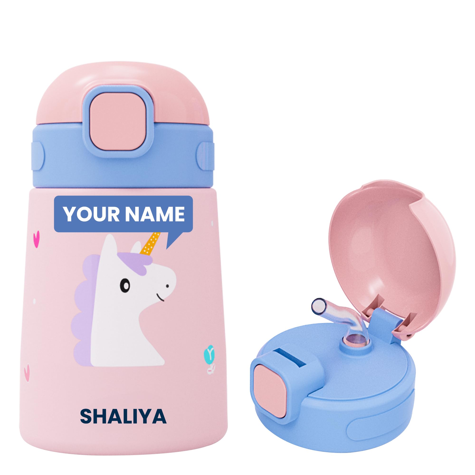 rabitat Milo Personalized Stainless Steel Water Bottle 350ml | 2 Year Brand Warranty | BPA Free | Leakproof Steel Sipper Bottle for Kids | Flip Lock Lid with Straw | Easy Carry Handle Uni Pop-image-24
