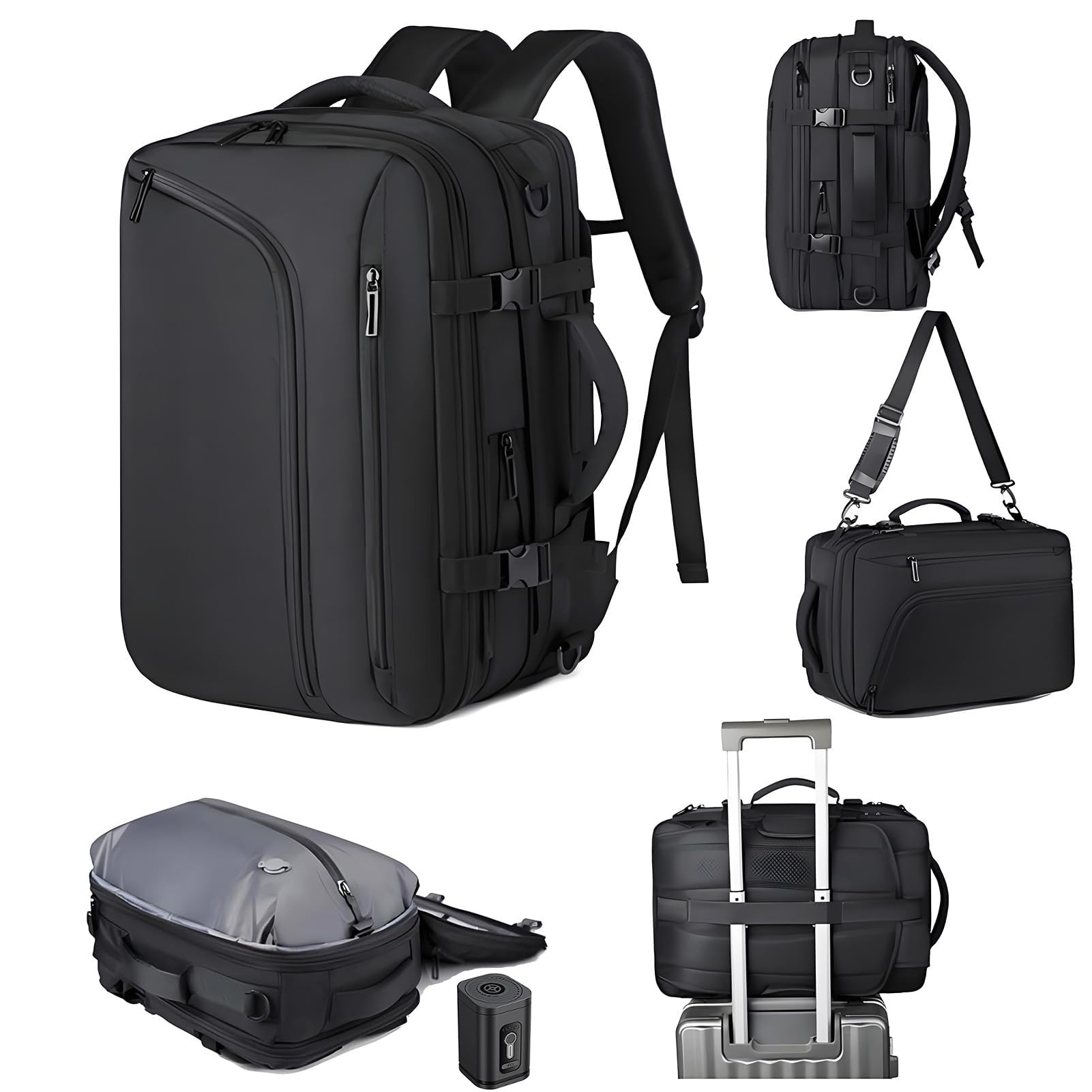 Sac a Dos sous Vide de Voyage Cabine Avion avec Pompe Électrique – Sac de Compression avec Airbag, Bagage à Main Imperméable Sac à Dos Ordinateur pour Travail de Randonnée Homme Femme