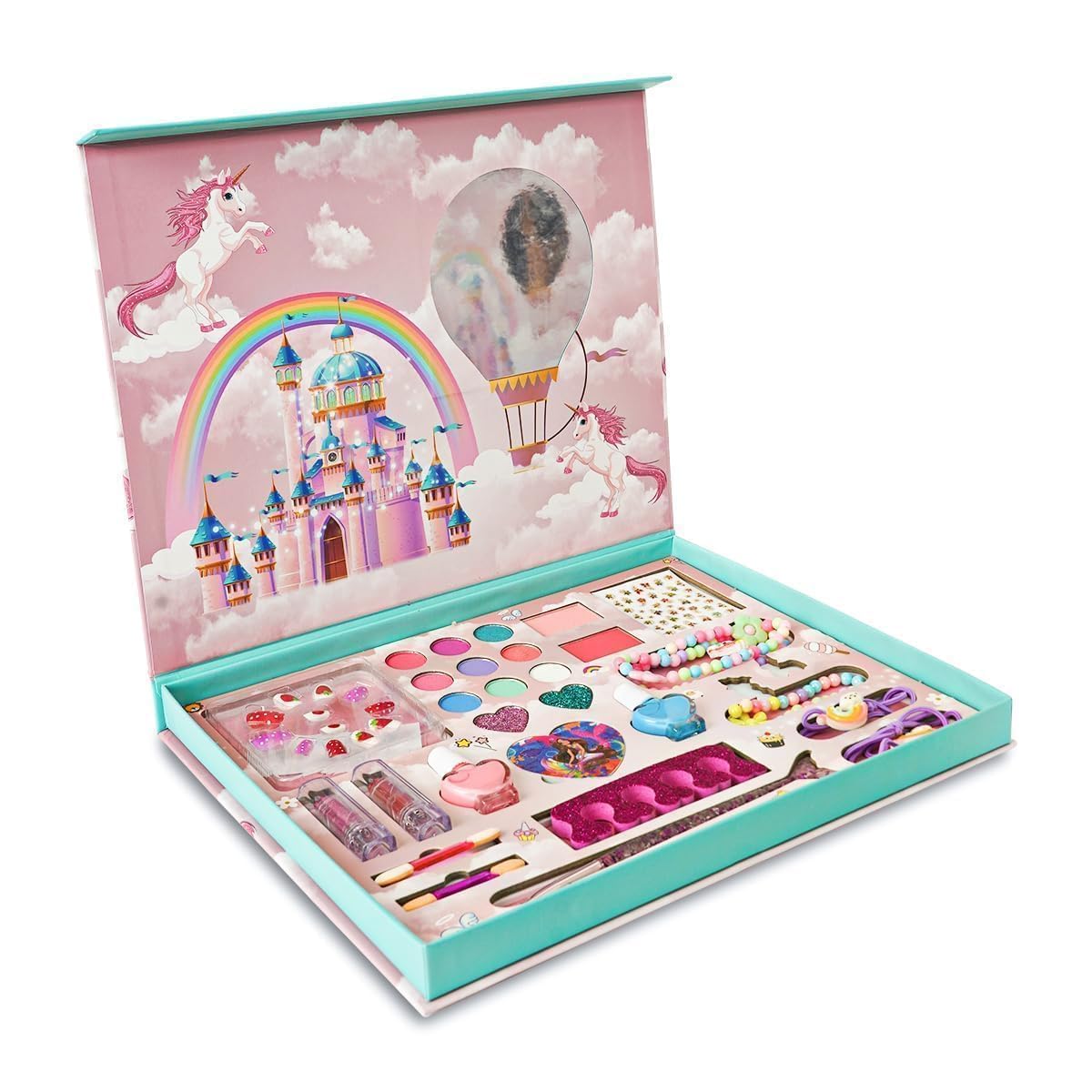 Princess Makeup Kit for Girls with Eyeshadow, Lip Gloss, Nail Accessories, Jewelry & Unicorn Storage Box, Pretend Beauty Play Set Gift-image-24