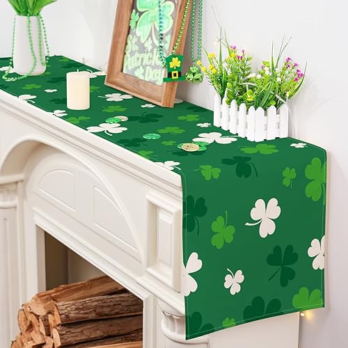 Miniatura 6 de Siilues Camino de mesa del día de San Patricio decoraciones del día de San Patricio trébol verde decoraciones de mesa de primavera para fiesta del