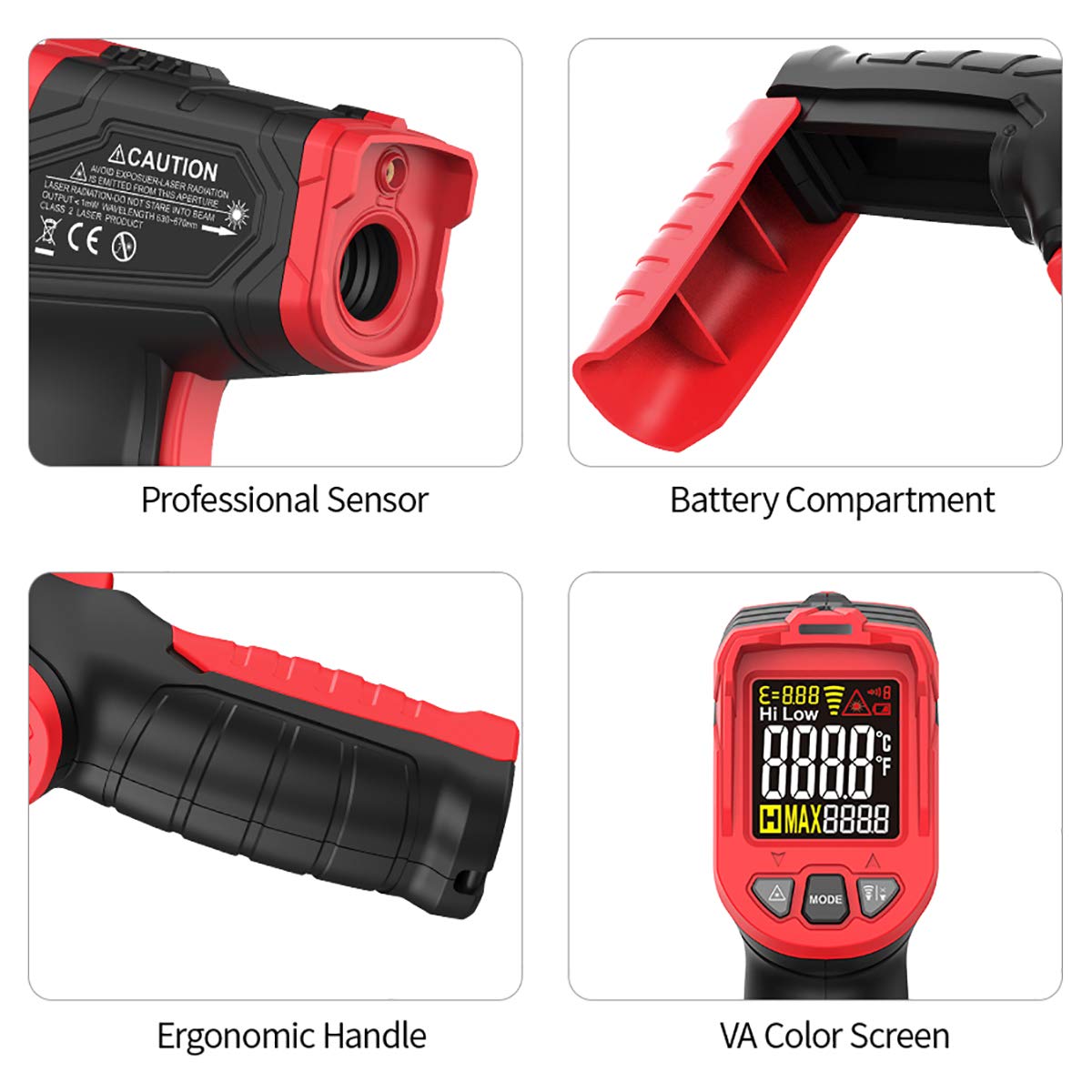 Generic Infrared Thermometer Gun Non Contact Digital Laser Temperature Gun -58℉~1256℉ (-50℃ ~ 680℃) Adjustable Emissivity for Kitchen Cooking BBQ Automotive Industrial(NOT for Human)