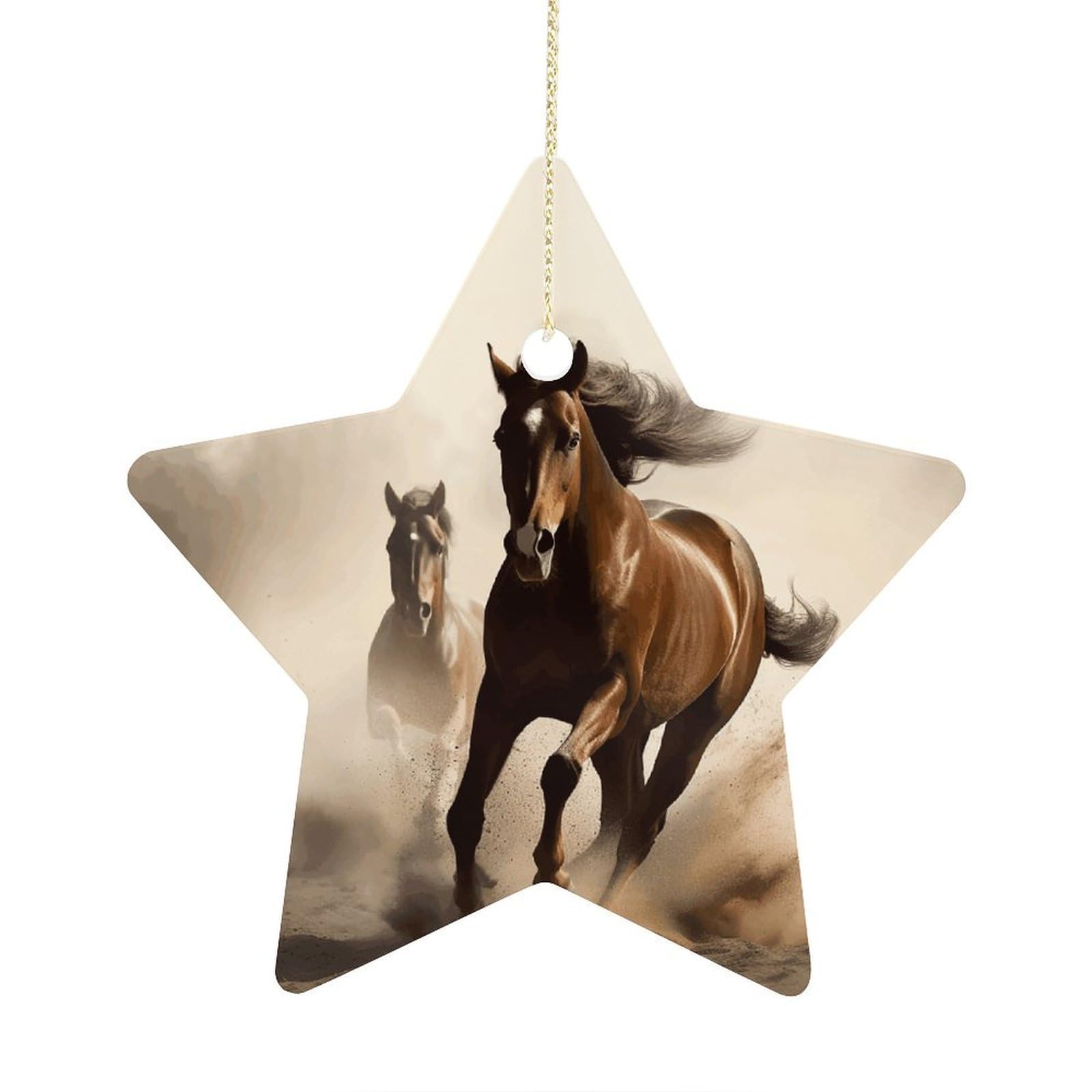 Animals Horse Running Stars Ornaments Ceramic Christmas Tree Hanging Light in Weight Christmas Star Pendants Funny Double-Sided Printed Xmas Ornaments for Gifts