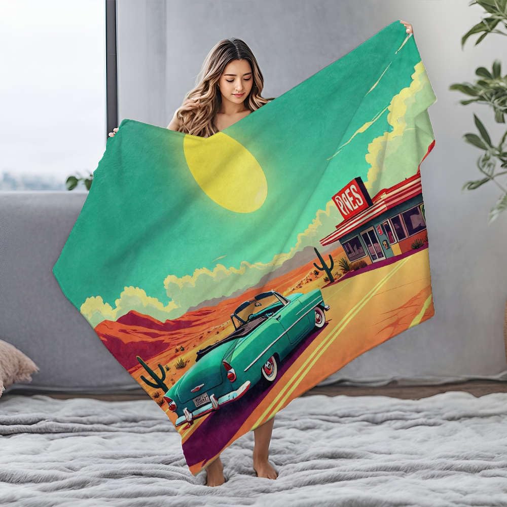 Couverture flanelle voiture retro cadeau de paques original plaid doux canape