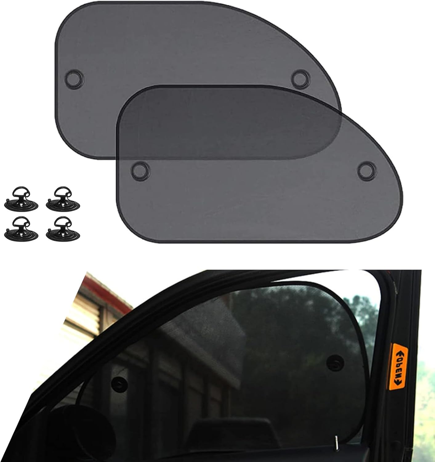 2 PCS Car Front Side Window Sun Cover, 25.59" x 14.96" 3D Photocatalyst Mesh Suction Cup Installation UV Blocking Privacy Protector Window Glass Sunshade Sunscreen Mesh, for Most Cars (Black)