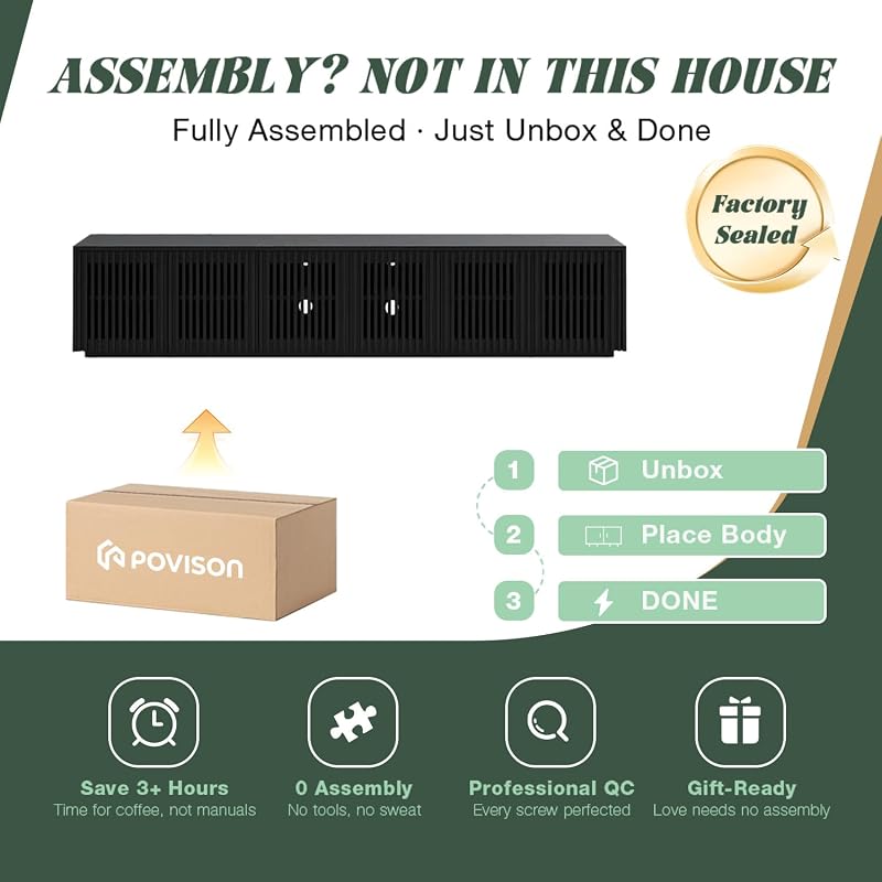 POVISON Full Assembled Mid Century Modern TV Stand, 95'' Wood Slatted TV Media Console for 85+ inch TV, Entertainment Center with Storage for Living Room Bedroom image 6