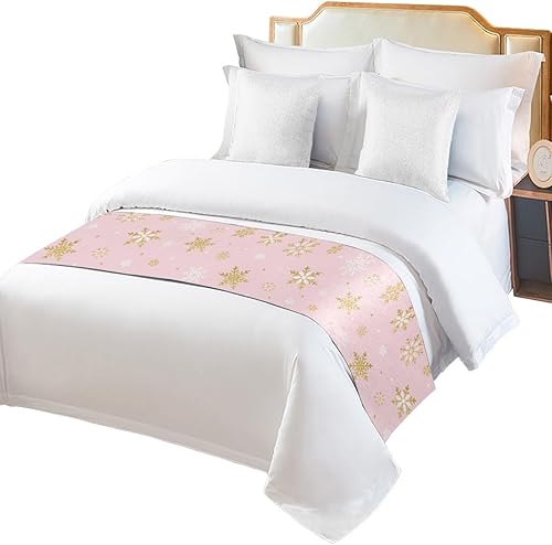 Camino de cama de copo de nieve rosa rubor para cama de tamaño King, protector de colcha, bufanda de cama para pies y bufandas para dormitorio, sala