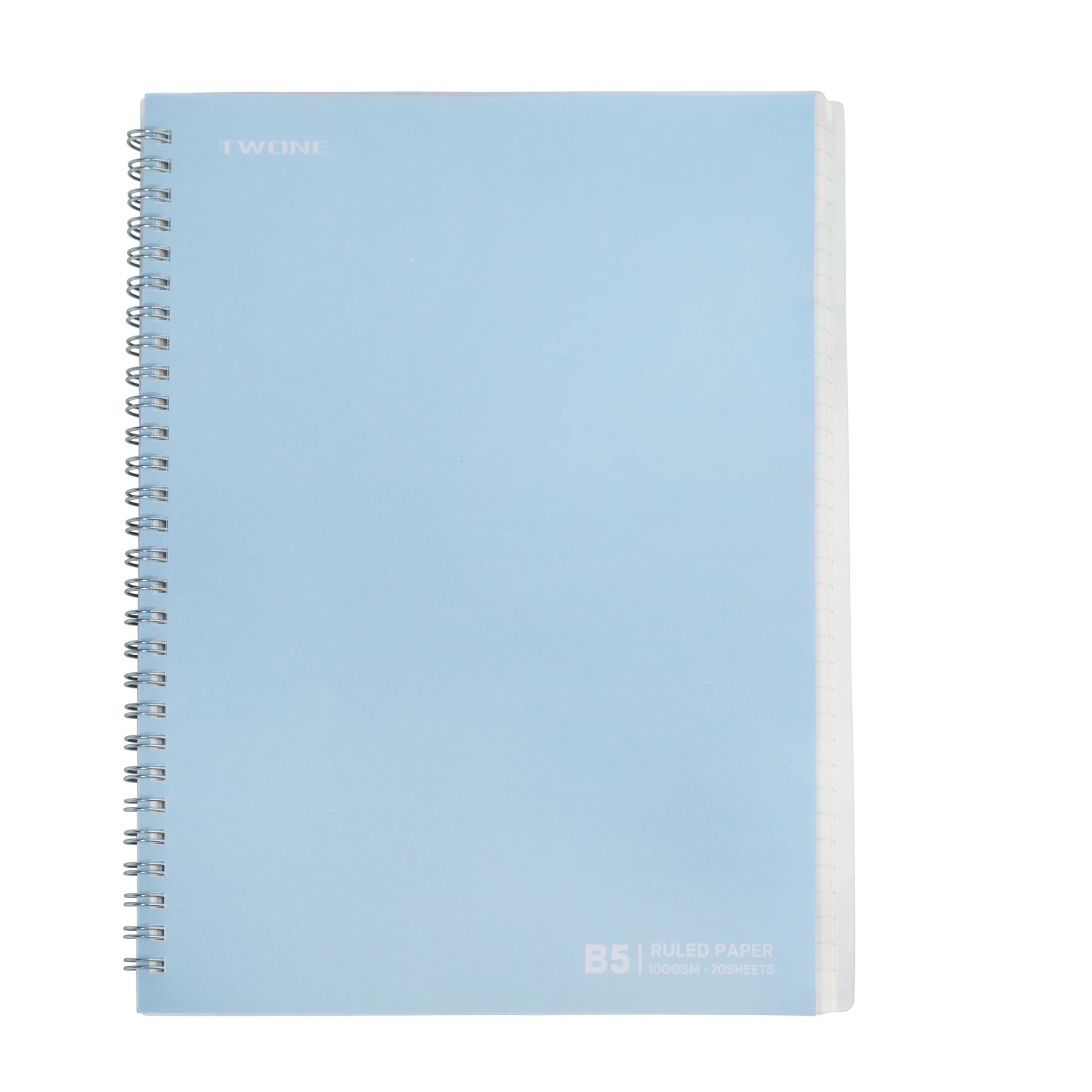 TWONE Spiral Notebook, 7"x10", 140 line Ruled Pages, Waterproof Frosted PP Cover, Blue, Ideal for School, Office, and Personal Use