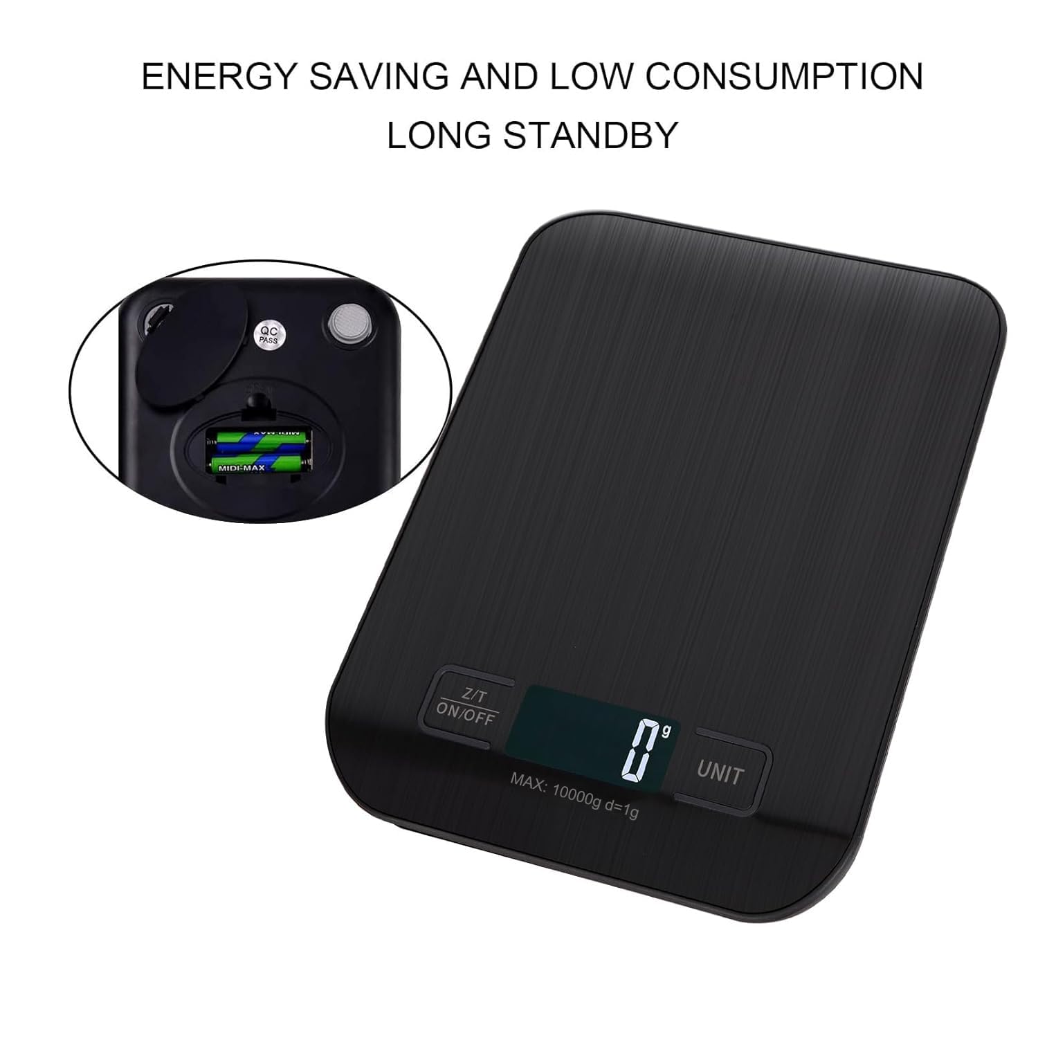 Bilancia Da Cucina Digitale, 10 kg, Bilancia Elettronica In Acciaio Inox, Elegante Bilancia Alimentare Ultra Sottile, Bilancia Elettronica Per Casa e Cucina Con Display Lcd, Funzione Tara (Nero)