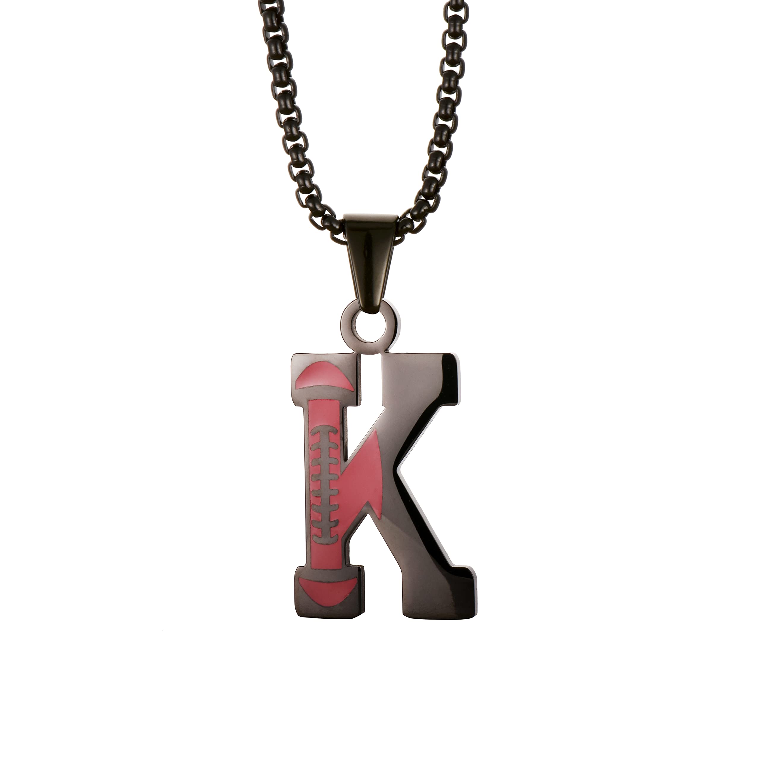 Football Stainless Steel A Z English Alphabet Necklace Black