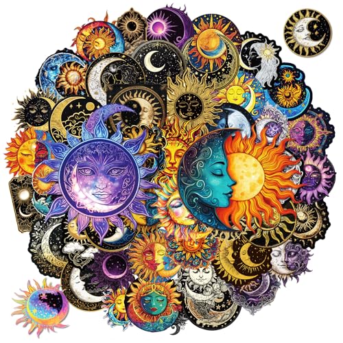 50PCS Sun and Moon Stickers,Waterproof Celestial Decals for Scrapbook DIY