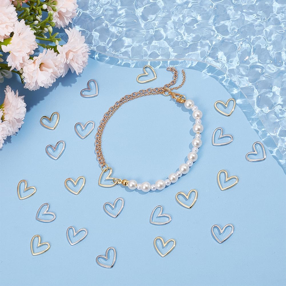 BENECREAT 30Pcs Real 18K Gold Plated Linking Rings, 2 Colors Brass Heart Connectors Findings, Open Bezels Heart Charm for Bracelets Necklace Resin Crafts Jewelry Making DIY, 11.5x13mm - Image 5