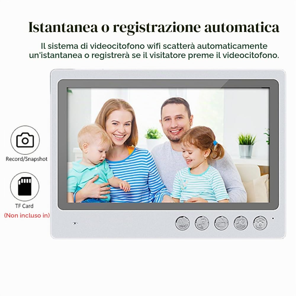Videocitofono WiFi da 9pollici,Kit di Videocitofono a 4 fili 700TVL, Supporto per lo Sblocco Remoto di APP Intelligente, Visione Notturna,Registrazione,Istantanea,Rilevamento del Movimento