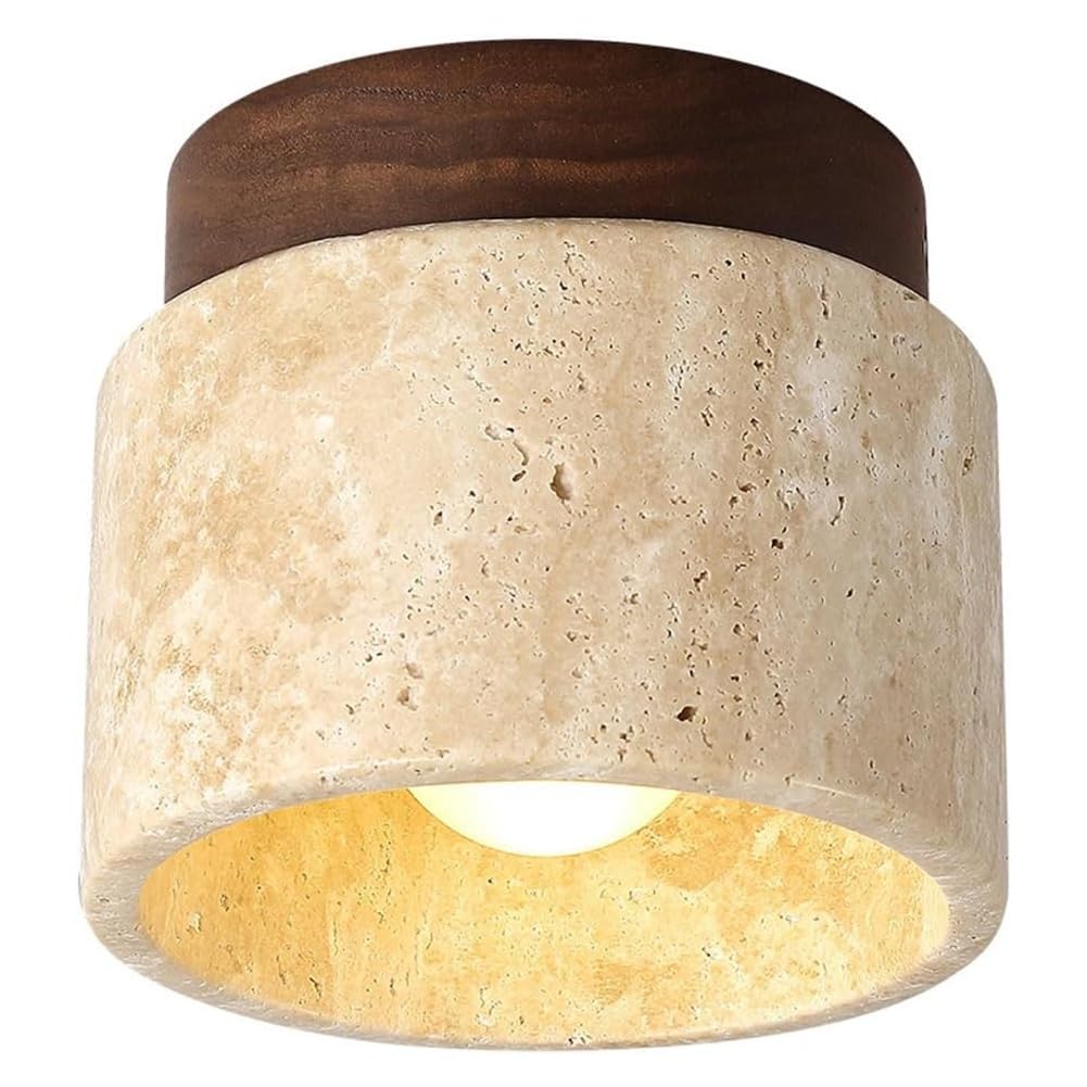 Vjsujehgy Modern Yellow Travertine Wooden Ceiling Lamp Ceiling Light Fixtures for Kitchen Hallway Living Room Study Hall Tea Room Marble Small Hallway Ceiling Lamp