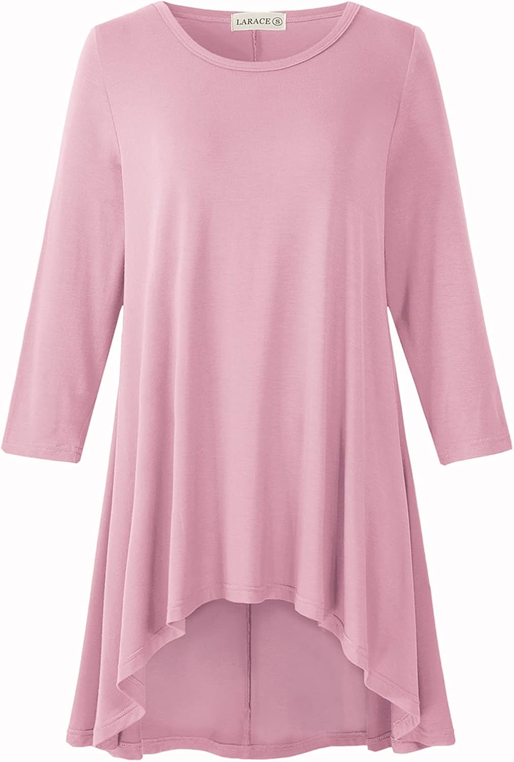 LARACE Womens Plus Size 3/4 Sleeve Loose Fit Flare Swing Tunic Tops Floral High Low Basic T Shirt