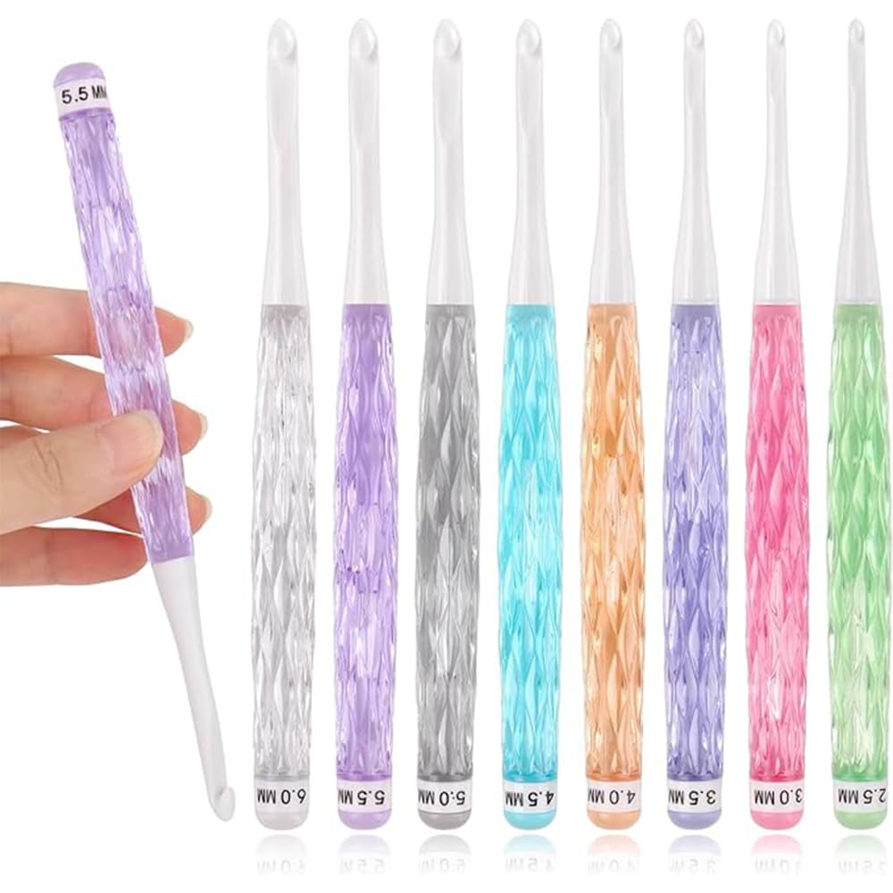 8-Piece Inline Crochet Hook Set 2.5mm-6mm with Ergonomic Handles for Blankets Hats and Scarves