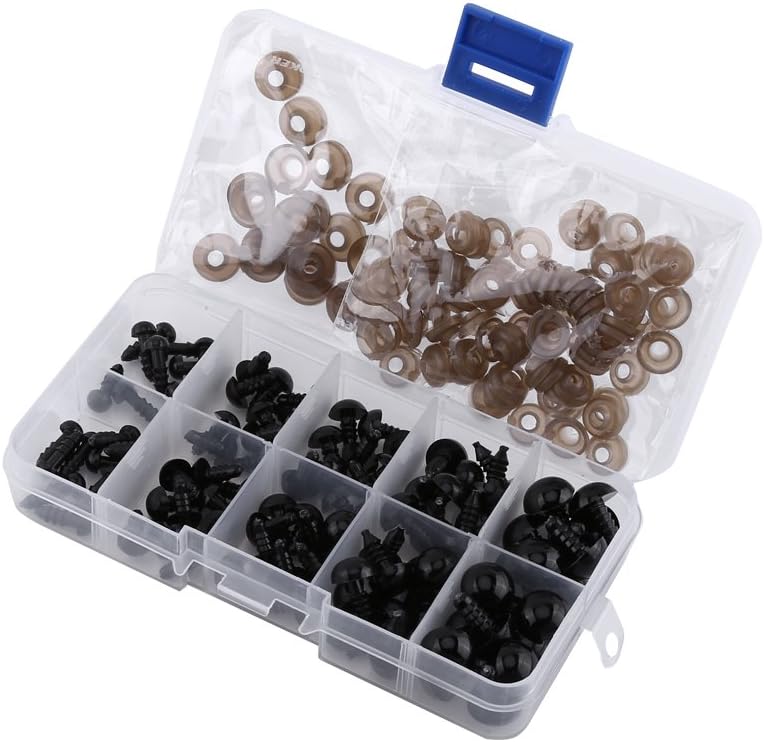 100pcs 6-12mm Plastic Safety Eyes With Washers For Doll Making, Safety Black Eyes DIY Craft Kit With Gasket Teddy Bear Doll Animal Crafts, Amigurumi Eyes