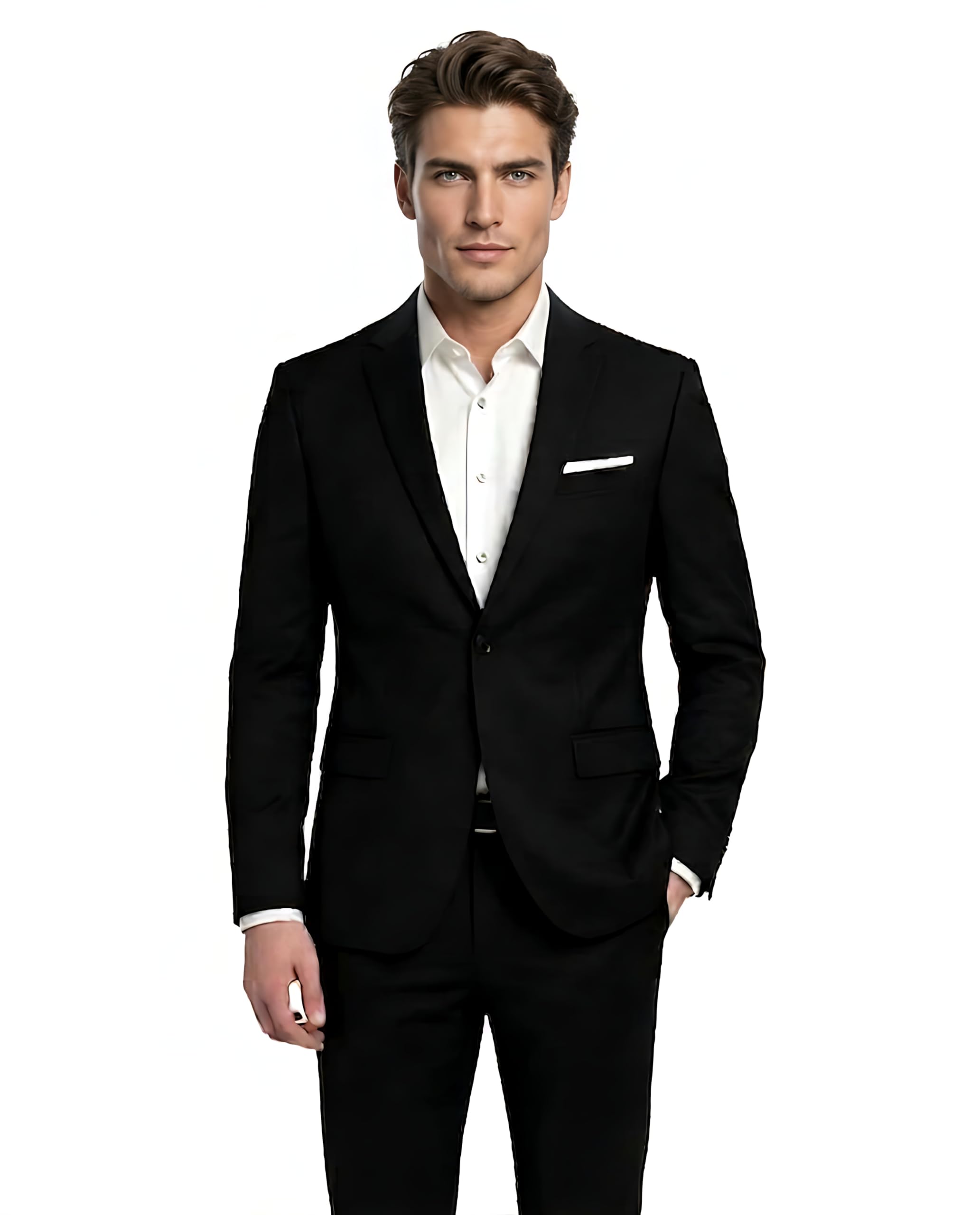 Men's Black Slim Fit Blazer, Single-Breasted Notch Lapel Formal Blazer