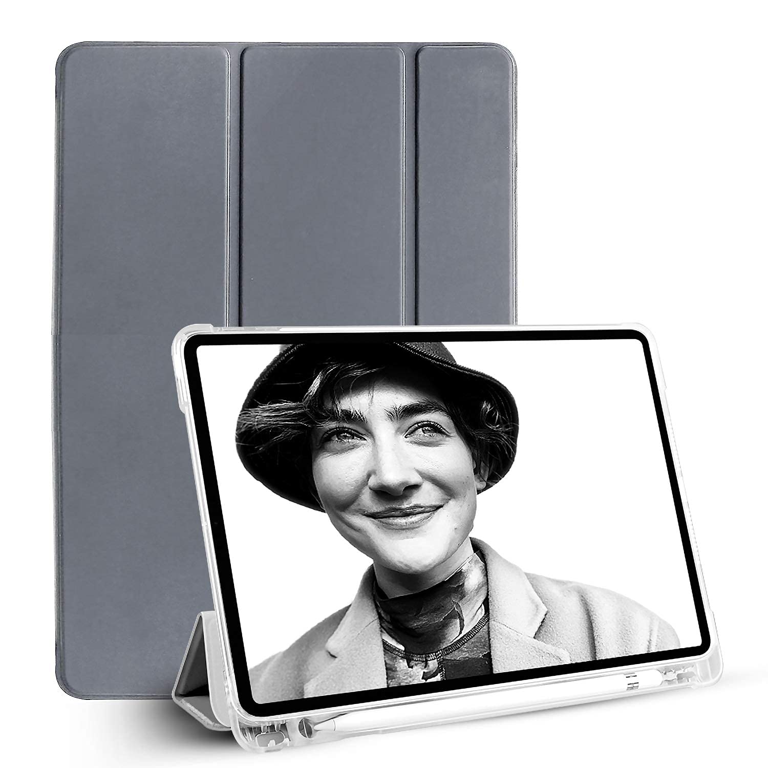 GRIPP Rhino Transparent PC Back Case for iPad Pro 11 inch (3rd/4th Generation) (2021/2022) | iPad Air 10.9" (2020/2022) | iPad Air 11" (M2/M3) with Trifold Stand, Pencil Holder - Grey