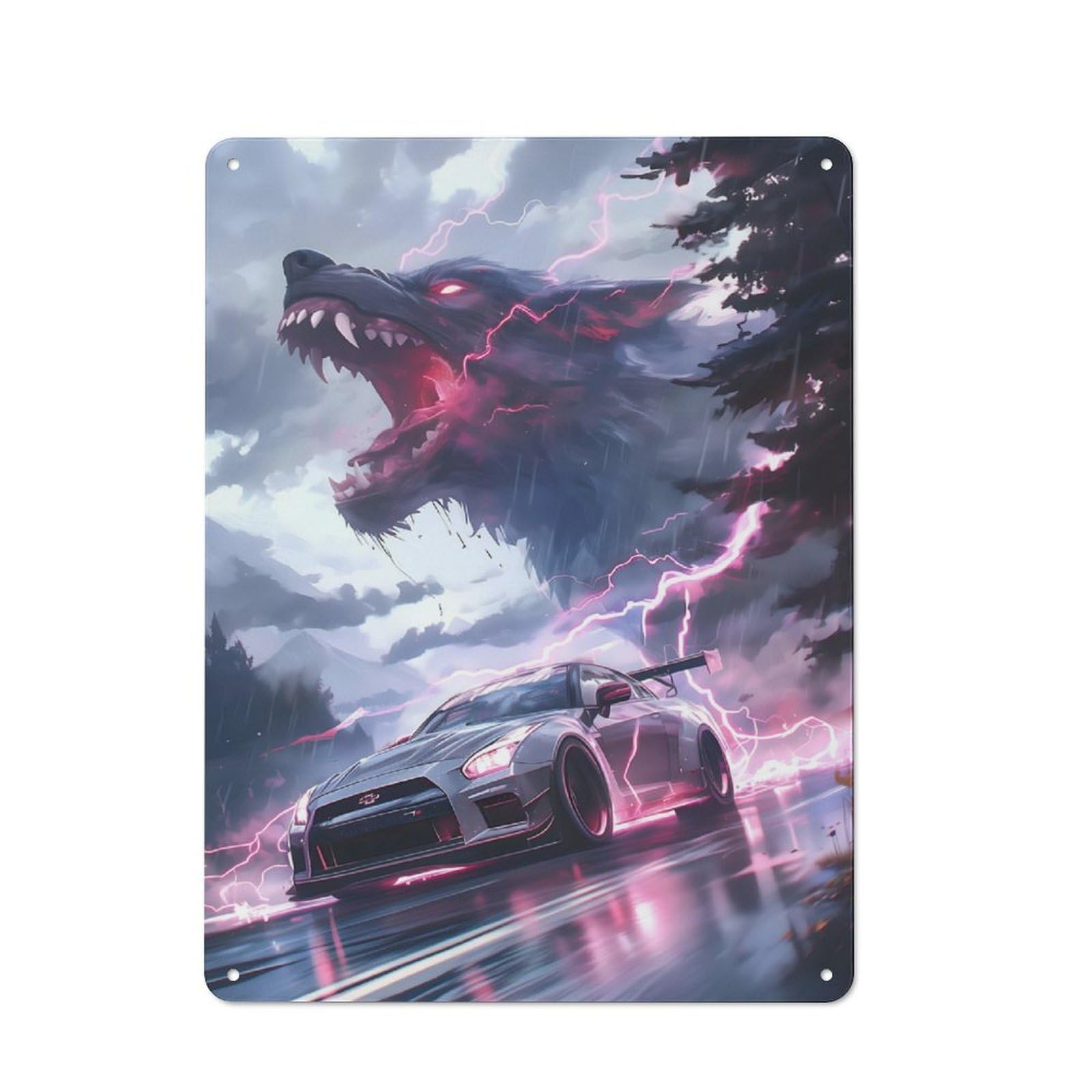 Junmoney Futuristic Monsters Car Metal Plaque 40X30cm With For Pub Or Café, Rustic Decor, For Garage, Workshop And Man Cave Decoration