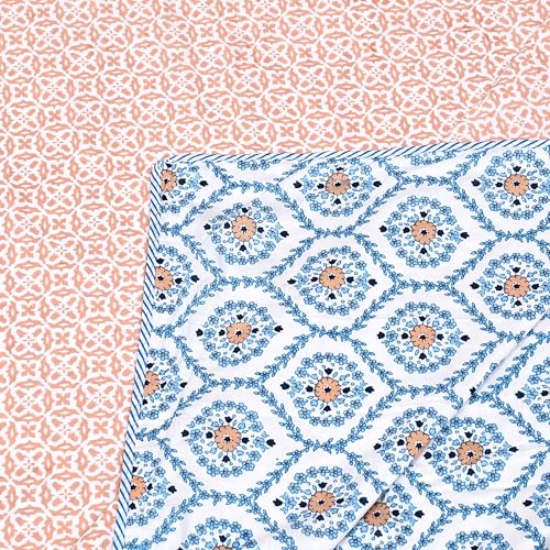 Image of Blanket Double Bed, Dohar Cotton King Size | Soft Light Weight, Quilt, Duvet Double Bed Cotton, Blanket 84 inchx96 inch - Orange Blue, Pack of 1